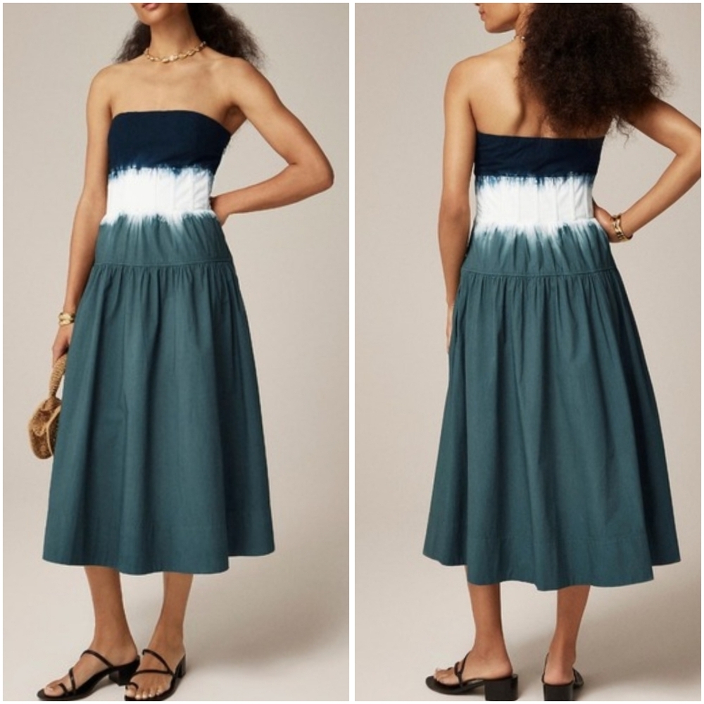 J.Crew Strapless Drop Waist Dip Dye Dress 2 NWT New